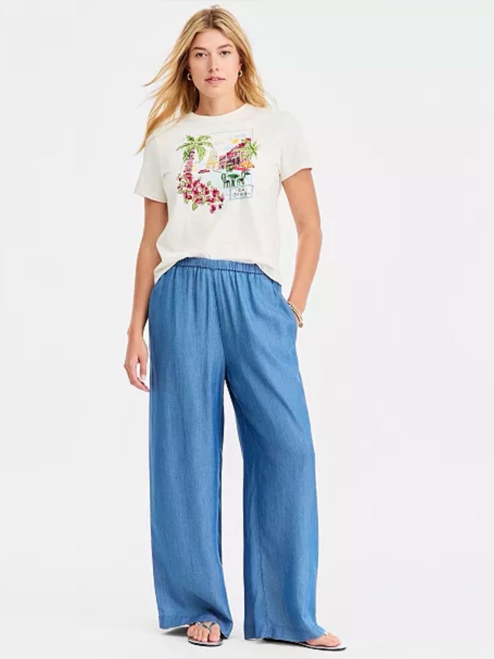 On 34th Chambray Wide Leg Boho Pull-On Pants Size M